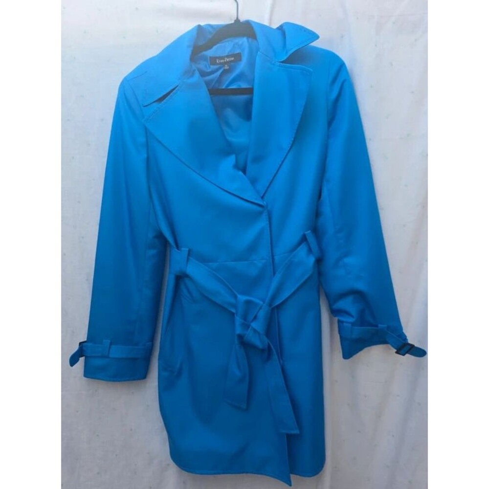 royal blue Evan-Picone trench coat with belt